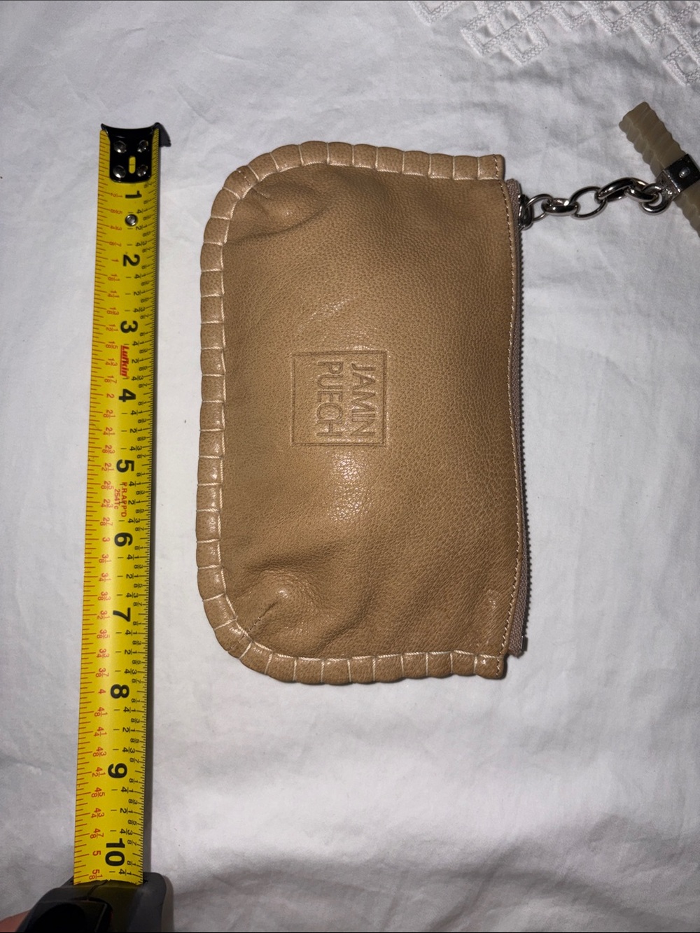 Tan Leather Wristlet Pouch with Chain Pull - Picture 4 of 7